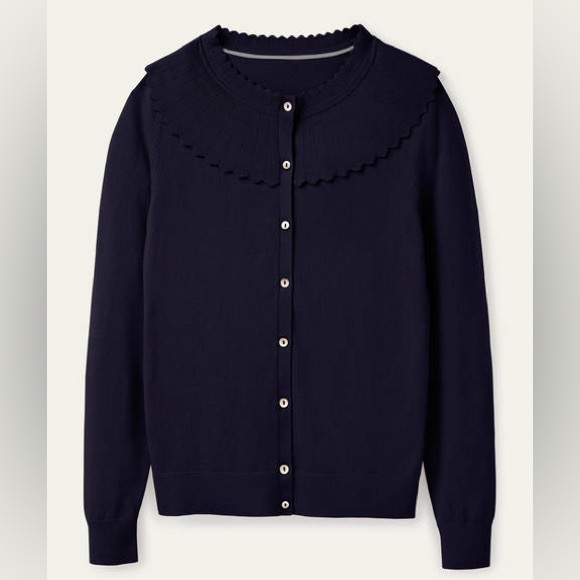Boden Abercorn Scallop Cardigan in Navy Blue - Picture 2 of 4